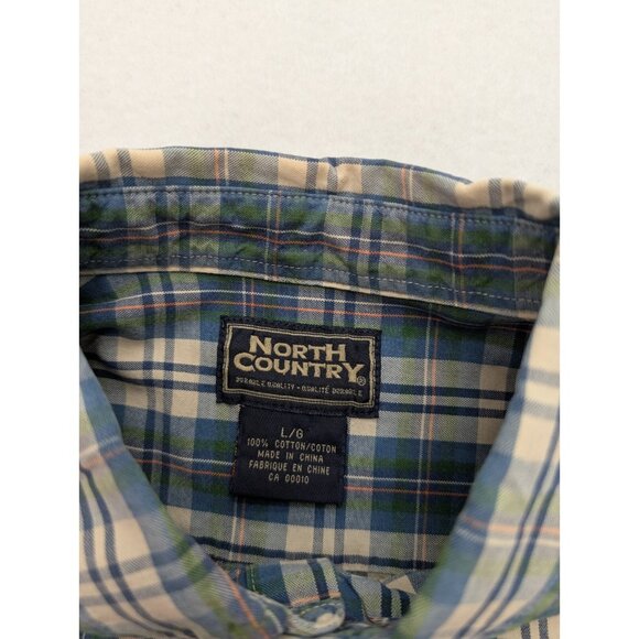 North Country Men's Shirt Size L Blue Beige Plaid Short Sleeve Button-Up - Picture 7 of 16